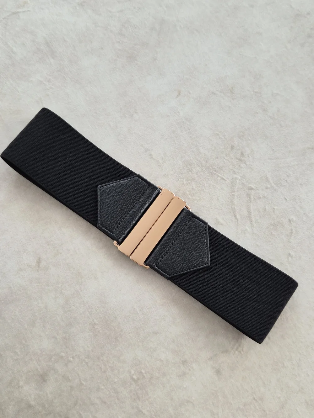 H&M Black Wide Elastic Stretch Belt Gold Buckle Size XS